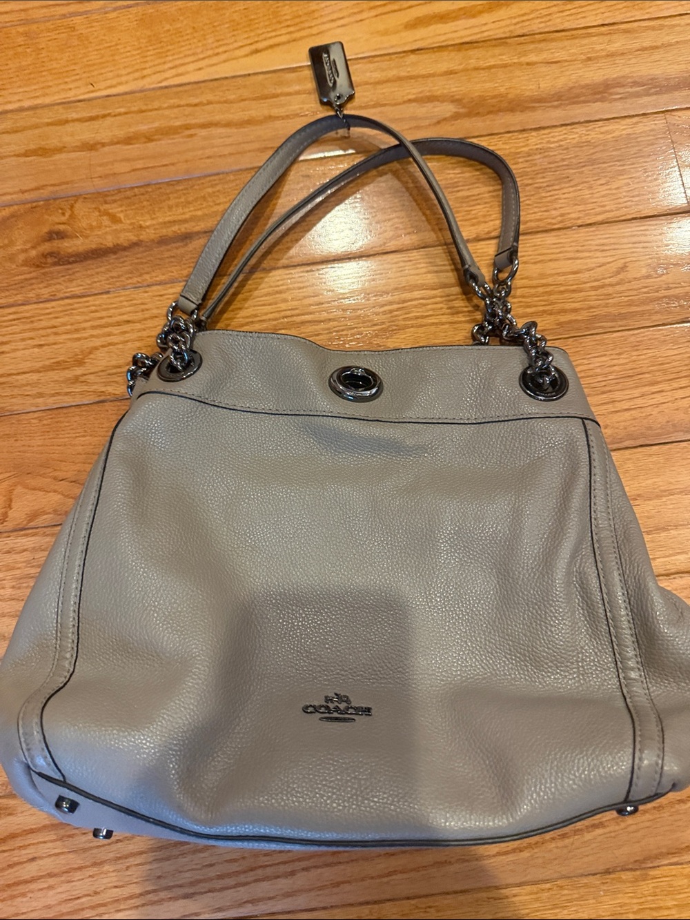 Coach Pebble Leather Shoulder Bag in Light Gray with Gunmetal Hardware